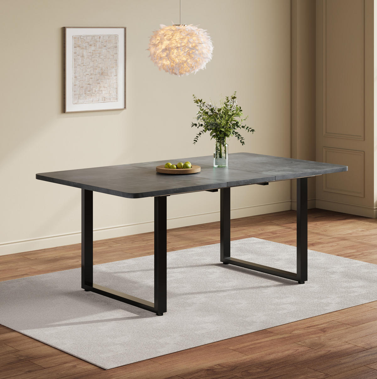 ESSTISCH ausziehbar 140-220 x 80 cm Grau MDF - Grau, Metall (220/80/75cm) - Meubliv