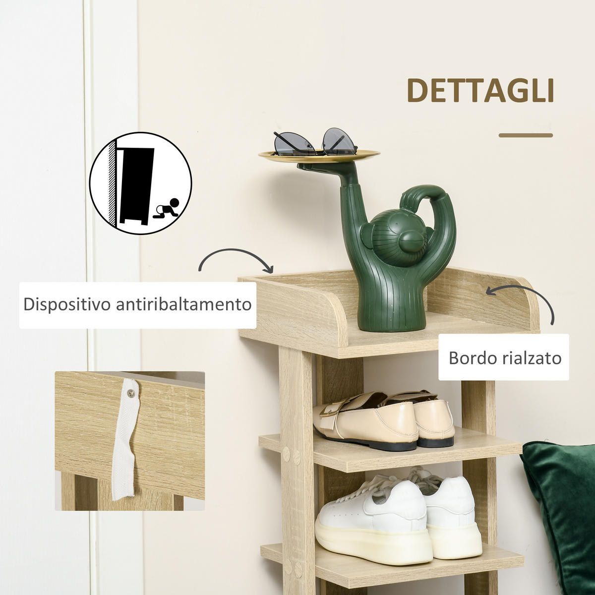 SCHUHREGAL,HOLZ Ablagefach für 6 Paar 32x30x104cm - Beige, Holzwerkstoff (32/104/30cm) - Vallsero