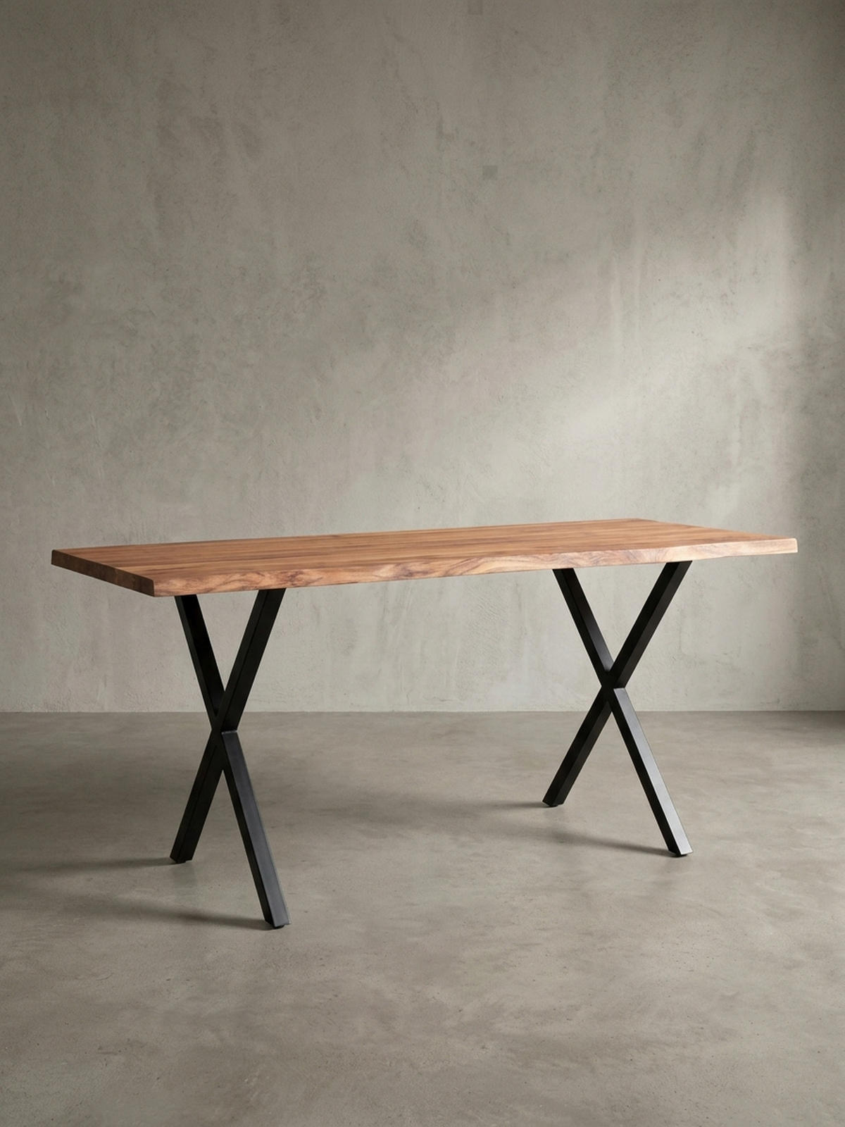ESSTISCH Massivholz Metall X-Gestell Baumkante Industrial KRETA, Goldbraun-Schwarz 200x100x76 cm - Schwarz/Braun, Holz/Metall (100/200/76cm) - KADIMA DESIGN