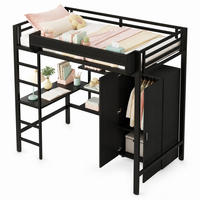 HOCHBETT 90/200 mit Schreibtisch, Kleiderschrank und Ablagefächern in Schwarz - Schwarz, Holzwerkstoff/Metall (90/200cm) - EVRYAE