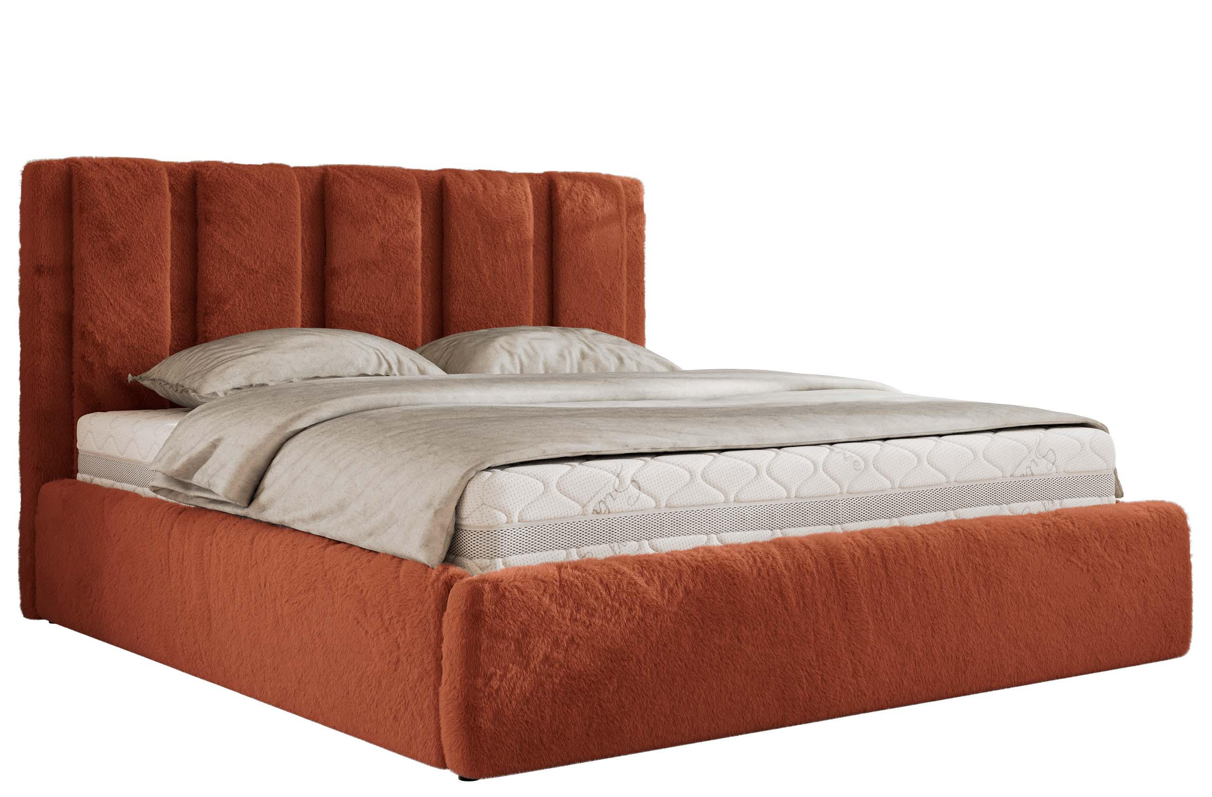 POLSTERBETT SAVINO CLASSIC 160/200 - Orange Plüsch - Pocket-Matratze - Orange, Textil (160/200cm) - MKS