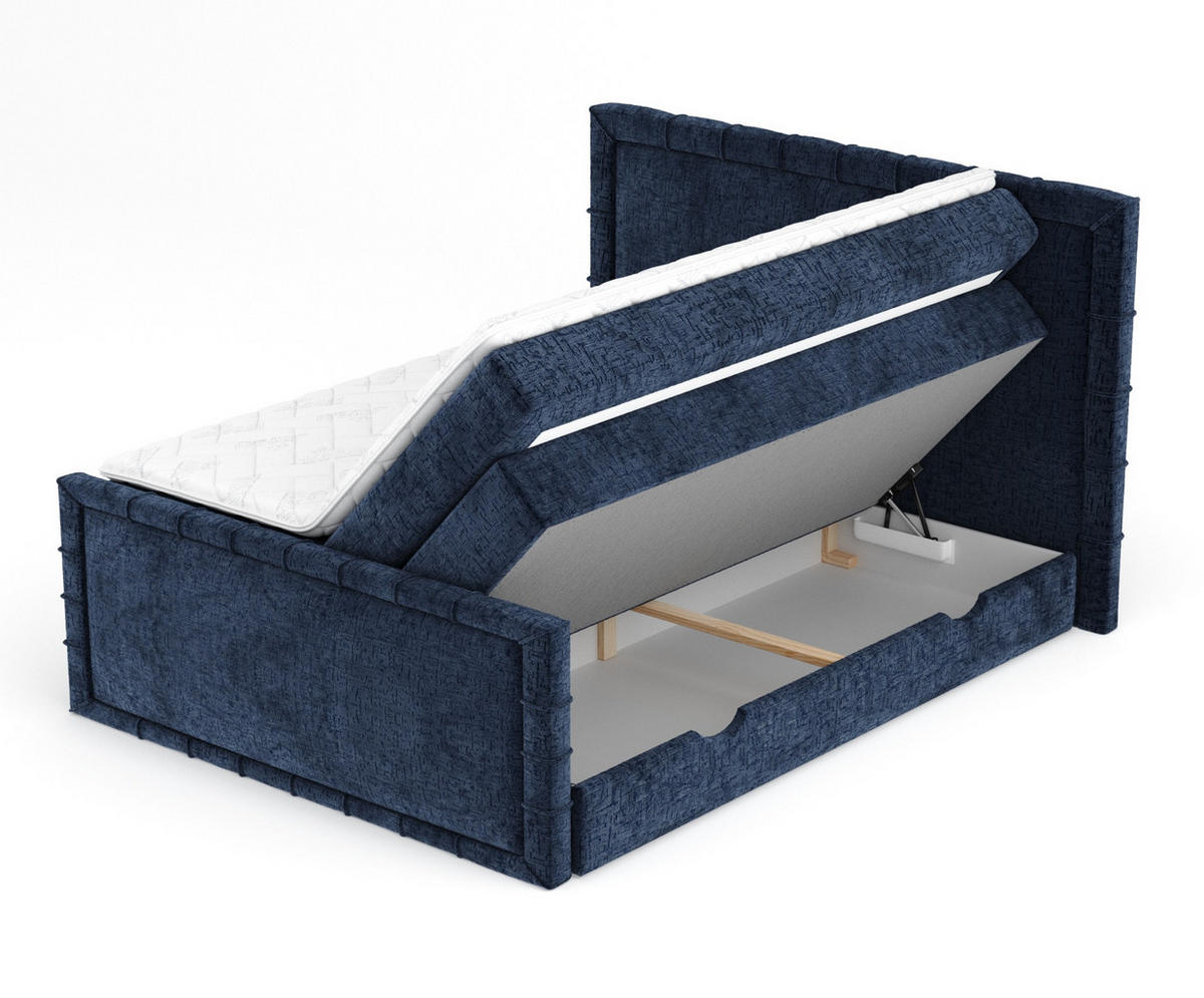 BOXBETT Estelle Marineblau 200/200 cm im Chenille-Stoff - Schwarz/Dunkelblau, Holz/Holzwerkstoff (200/200cm) - Maison de Reve