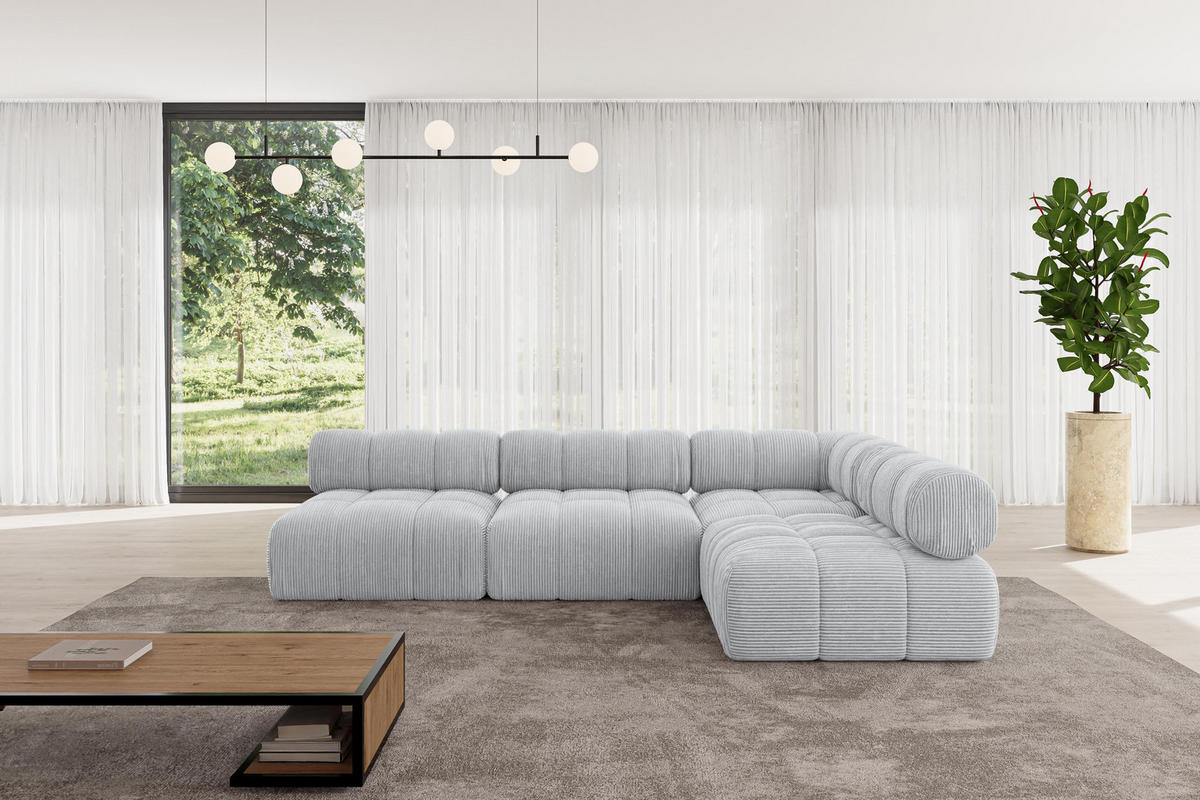 ECKSOFA modulares Sofa Samaro-L2 - 285x190x70 cm Grau Cord - Grau, Holzwerkstoff/Textil (285/190cm) - ALTDECOR