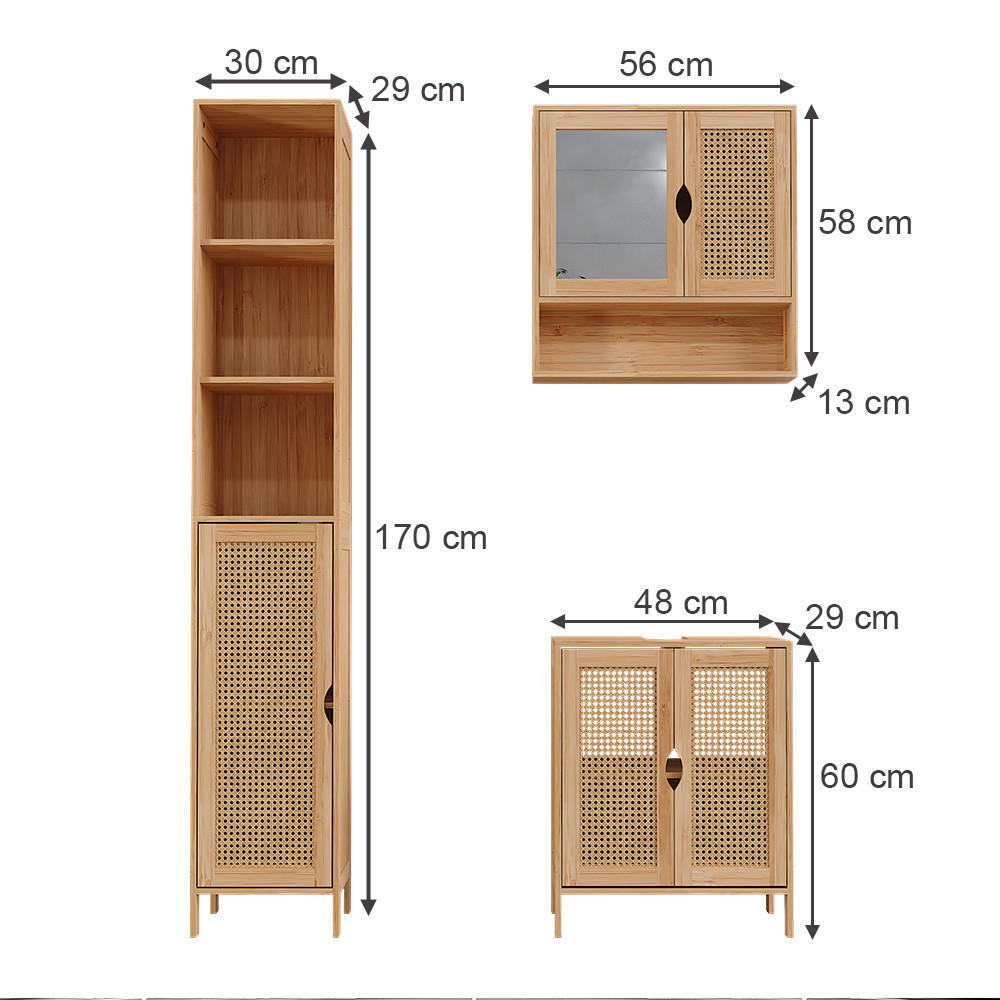 BADMÖBEL-SET Liora Bambus 3 Teile - Braun, Holzwerkstoff (48/60/29cm) - Vicco