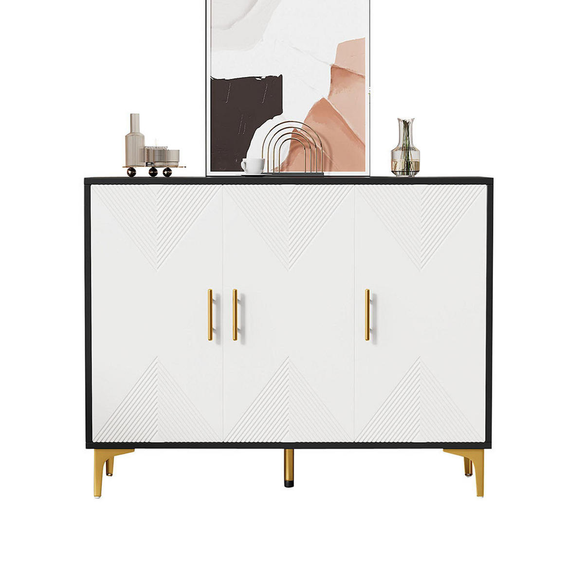 SIDEBOARD mit goldenen Griffen und goldenen Beinen - Weiß, Holz (40/88/20cm) - KOMHTOM
