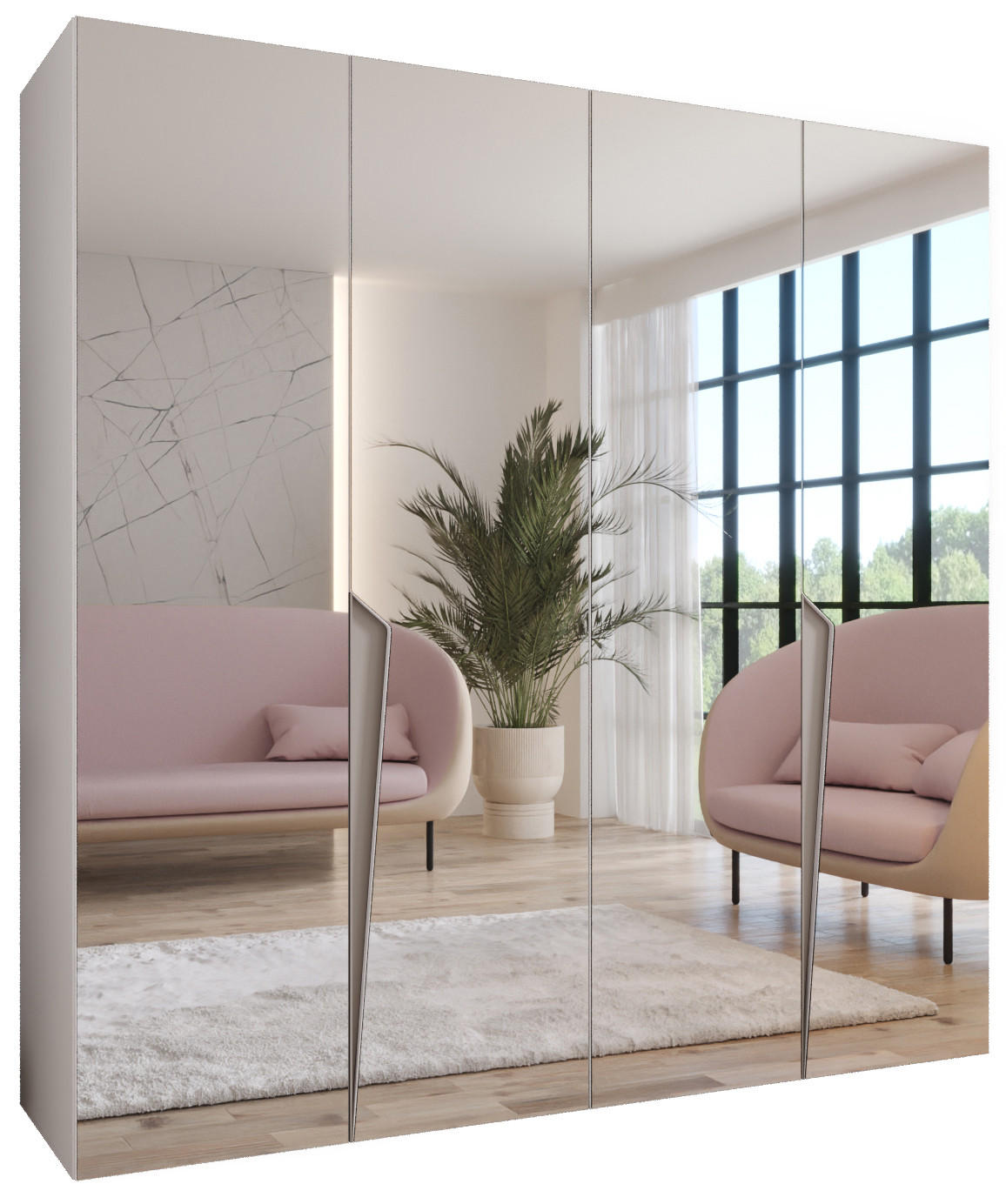 Abiks Möbel Drehtürenschrank Weiß, Beige 200x202x52 cm