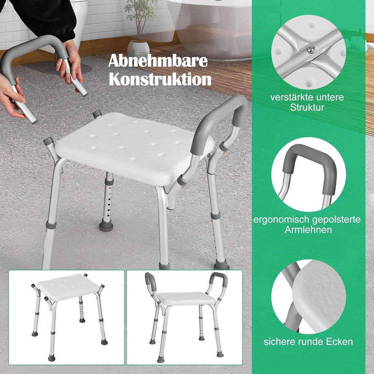 DUSCHHOCKER höhenverstellbar grau - Grau, Metall (59/54/40cm) - COSTWAY