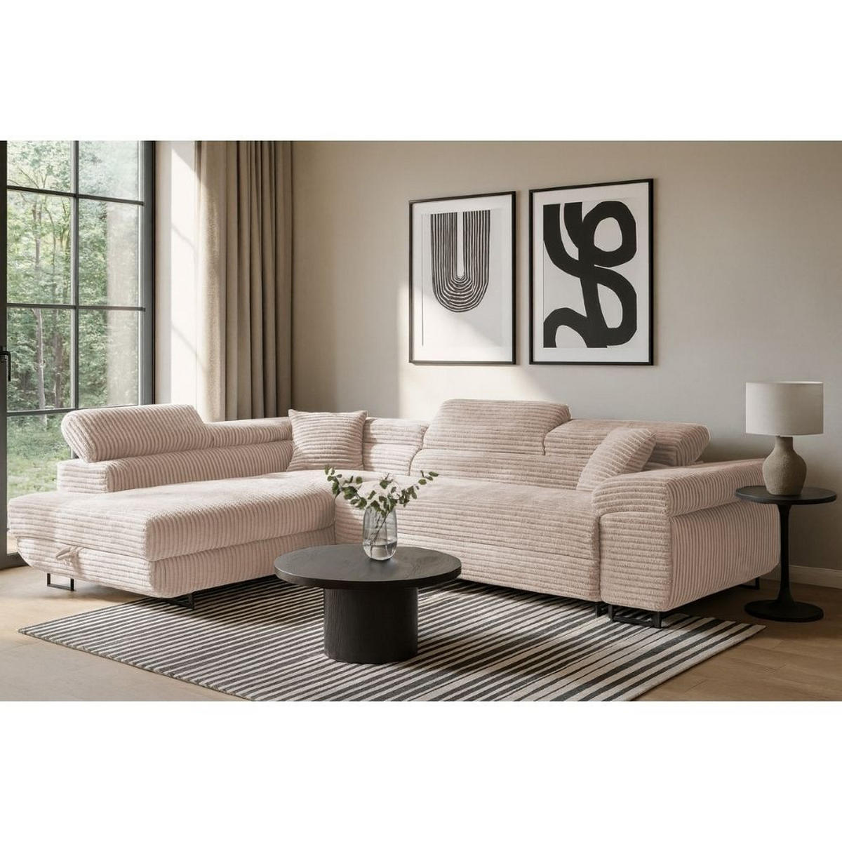 ECKSCHLAFSOFA Luis L, mit Schlaffunktion und Bettkasten – praktisch und bequem, Links, Braun - Schwarz/Braun, Textil (275/205cm) - AN-Moebel 4u