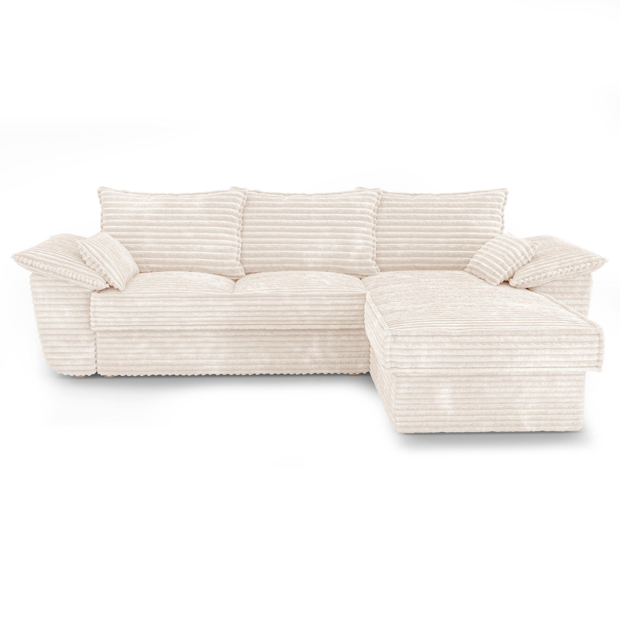 ECKSOFA RECHTS Gerippter Samt XXL Creme 257cm - Creme, Textil (257/168cm) - Sia Home