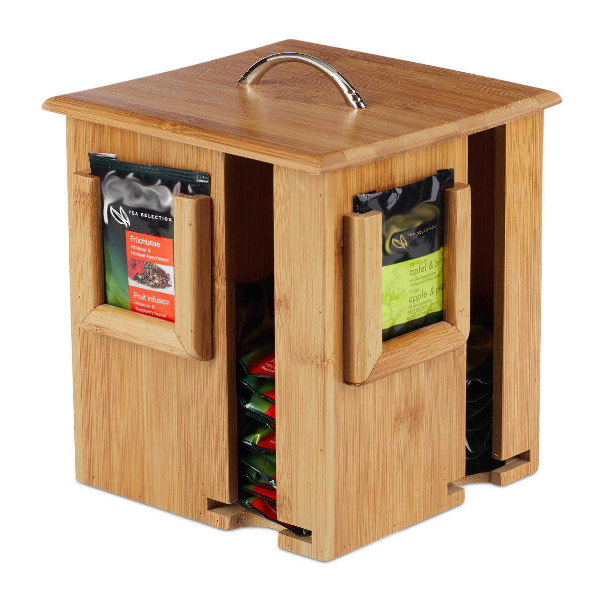 TEEBOX - Hellbraun, Holz/Metall (18/20.5/18cm) - Relaxdays