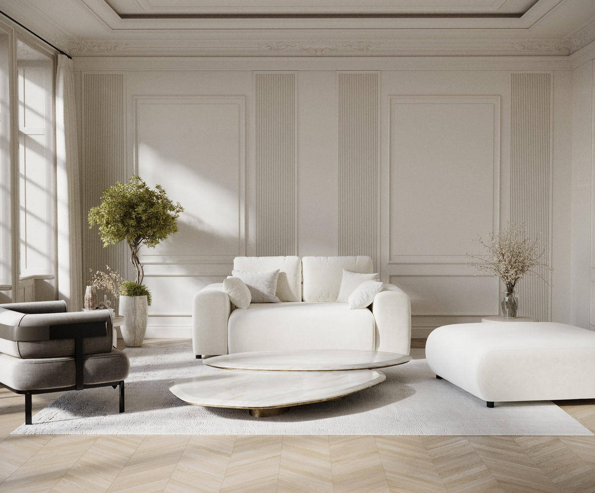 2-SITZER-SOFA Zanzibar Creme Samtstoff - Creme/Schwarz, Holz/Holzwerkstoff (178/79/108cm) - Maison de Reve