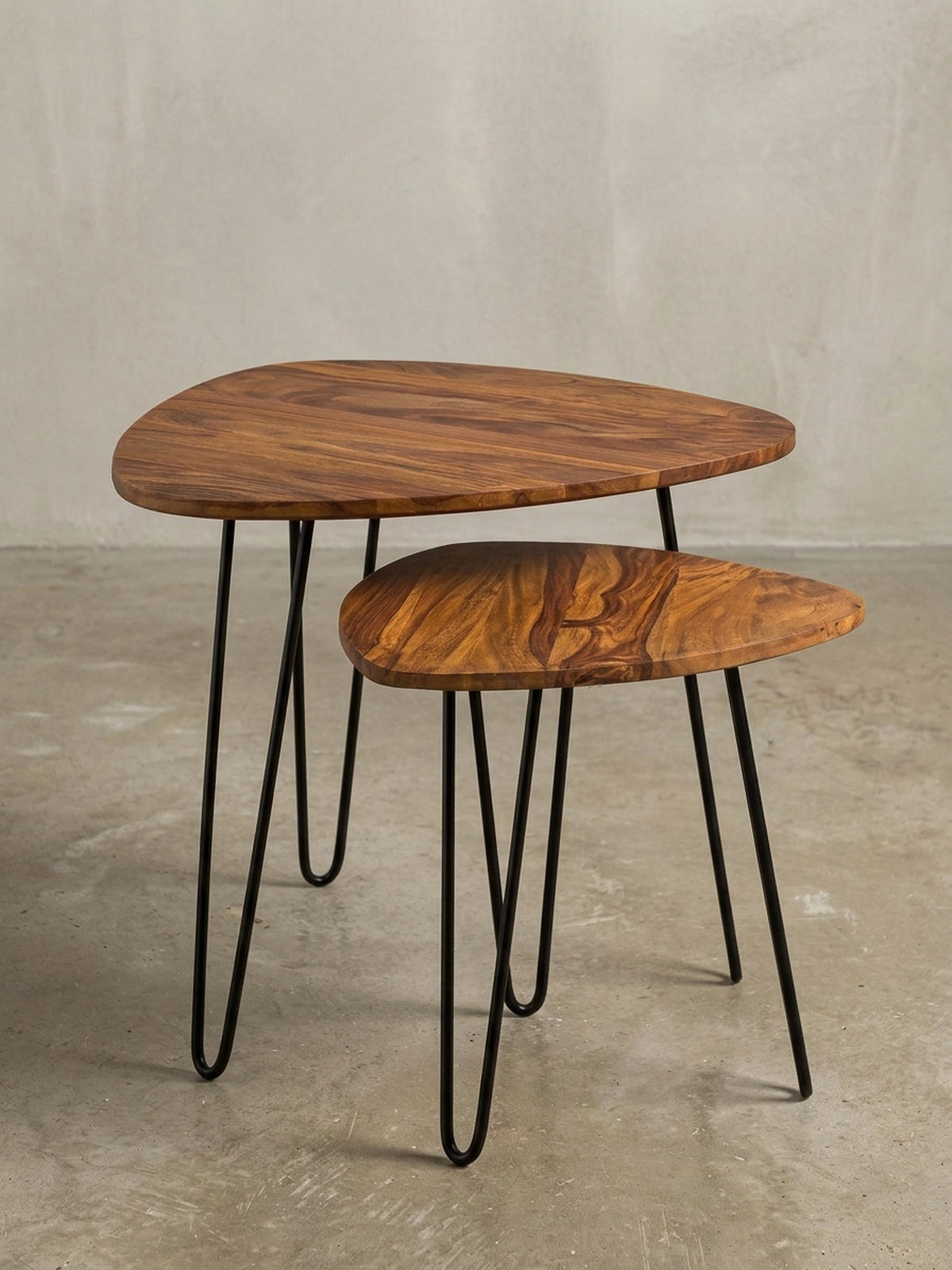 BEISTELLTISCH Set – 2-teilig Massivholz Metall Industrial - Schwarz/Braun, Holz/Metall (60/60/56cm) - KADIMA DESIGN