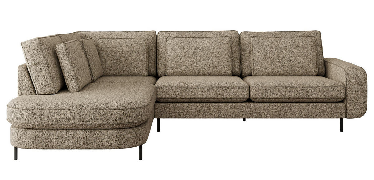 ROHOVÁ SEDAČKA CALENO L - Béžová Strukturovaná látka - Pravá Strana - kapučínová/černá, kov/textil (317/225cm) - MKS