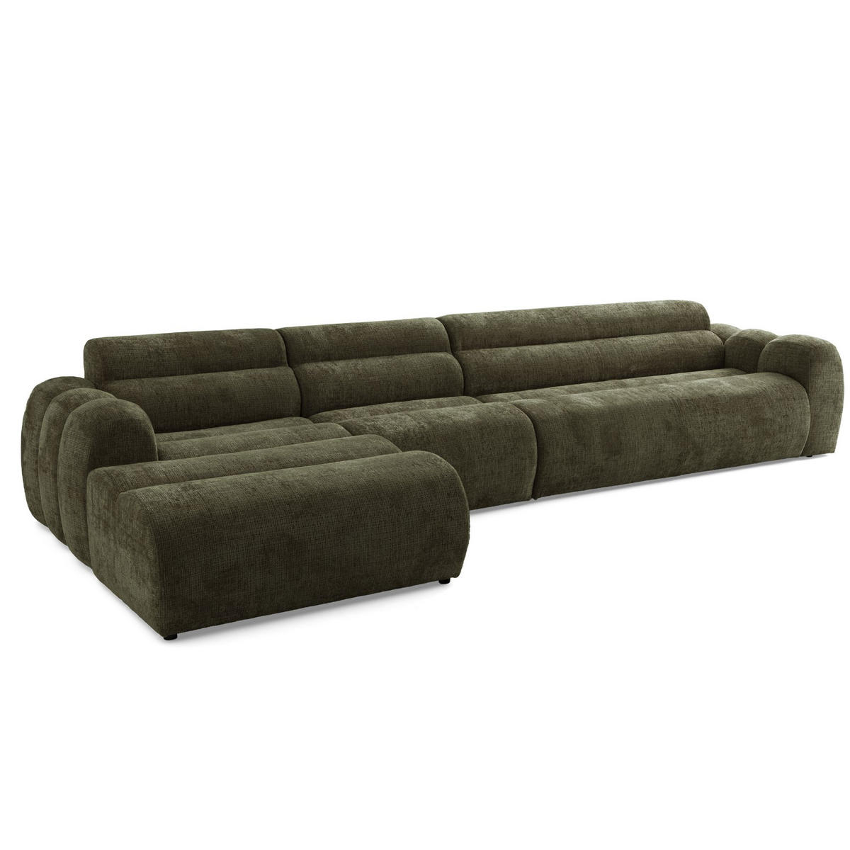 5-SITZER modulares Ecksofa VEER SET 2 Links, 379 x 175 cm, Chenille Webstoff Grün - Schwarz/Grün, Holz/Kunststoff (379/175cm) - Muffo