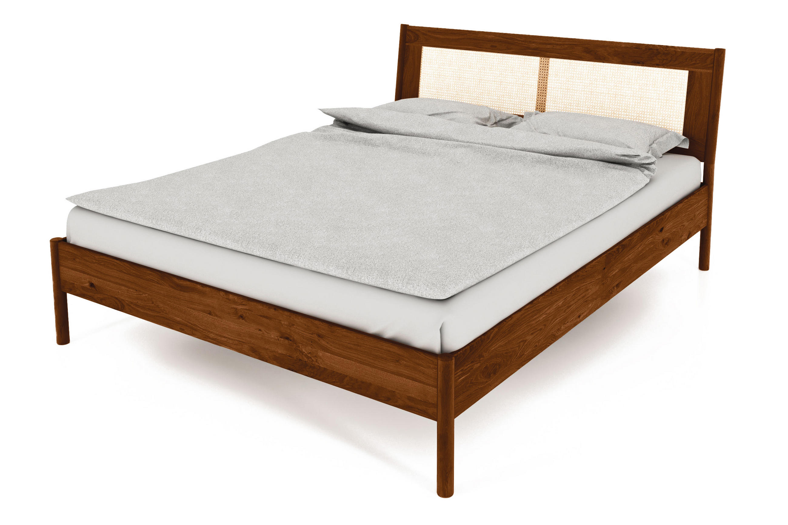 BETT MIT RATTANKOPFTEIL INA 100x210 Wildeiche - Mokka, Holz (100/210cm) - byoak