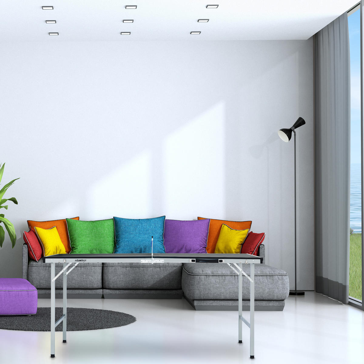 TISCHTENNISPLATTE - Multicolor, Holzwerkstoff/Metall (70/150cm) - Relaxdays