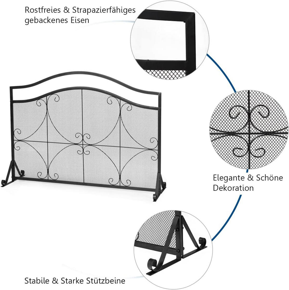 KAMINSCHUTZGITTER 83cm Schwarz - Schwarz, Metall (32/83/112cm) - COSTWAY