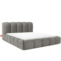 POLSTERBETT MERIDE Chenille, Dunkelgrau - Dunkelgrau/Schwarz, Holz/Textil (180/200cm) - KONSIMO®