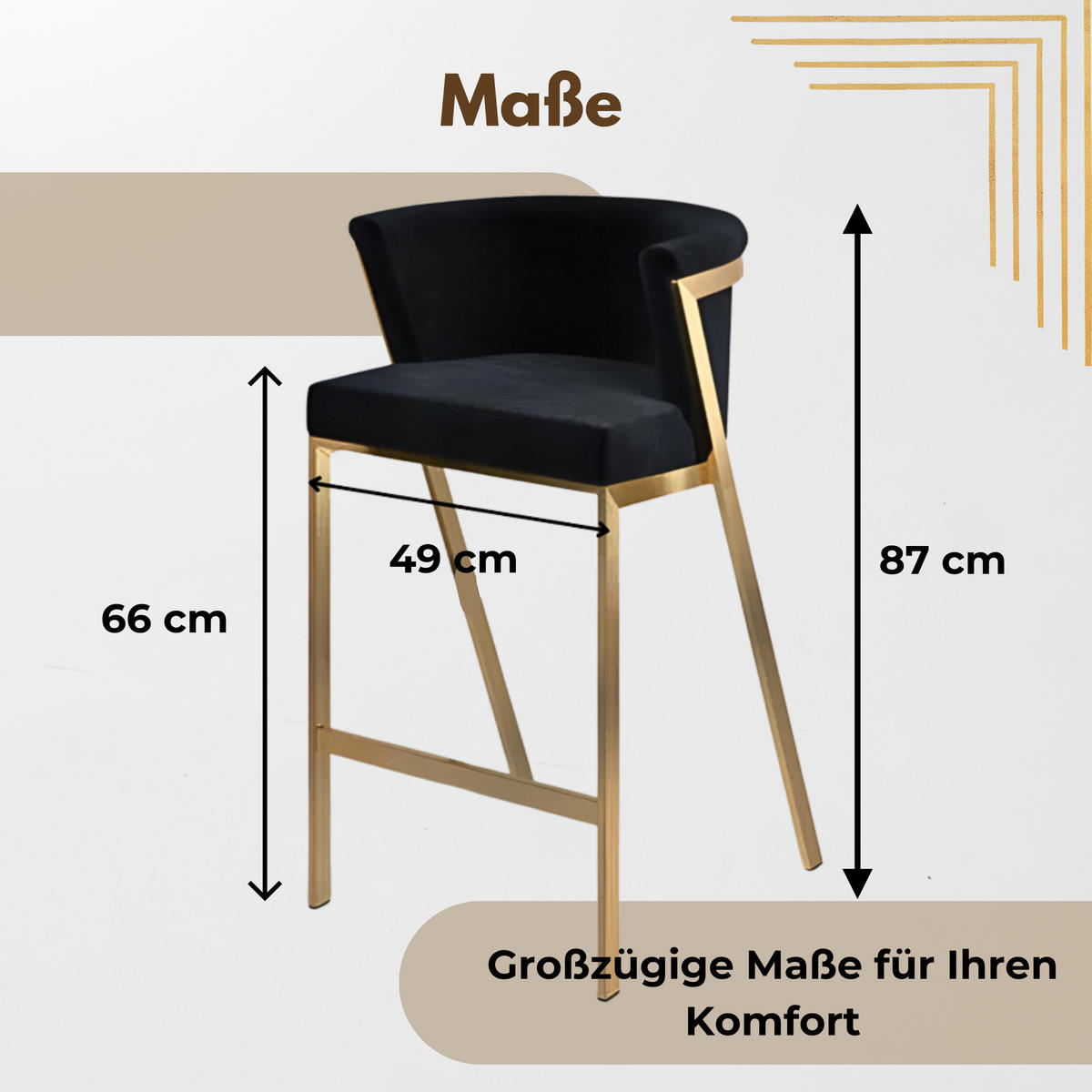 GLAM Elegance Barhocker – Handgefertigter Luxus in Gold - Goldfarben, Textil/Metall (49/87/49cm) - Fortisline