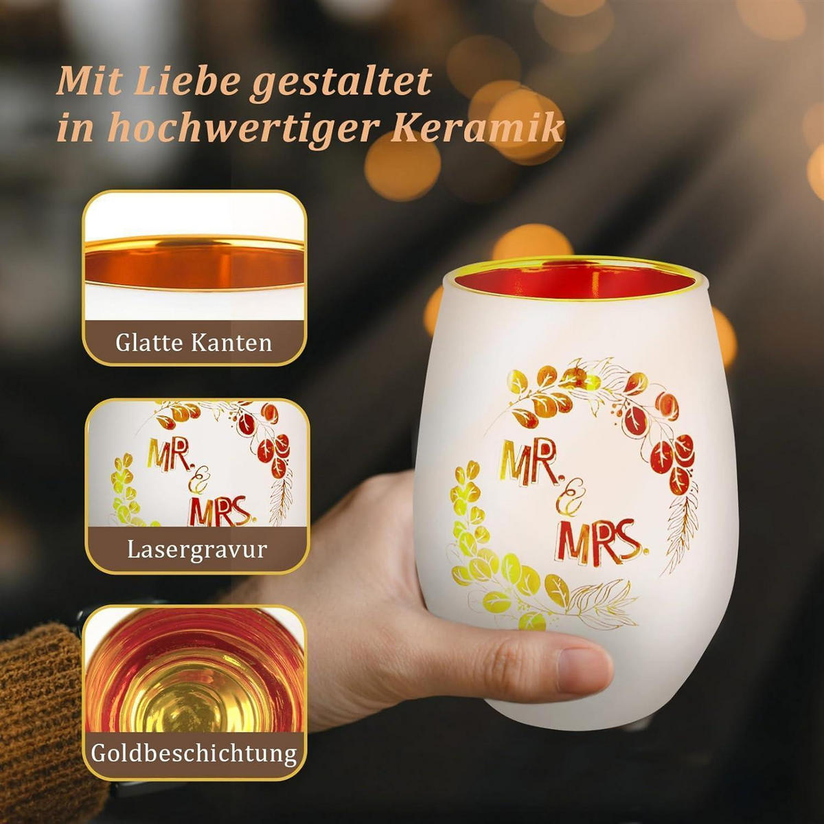 WINDLICHT mit Gravur „Mr & Mrs“ Glas weiß - Weiß, Keramik (1cm)