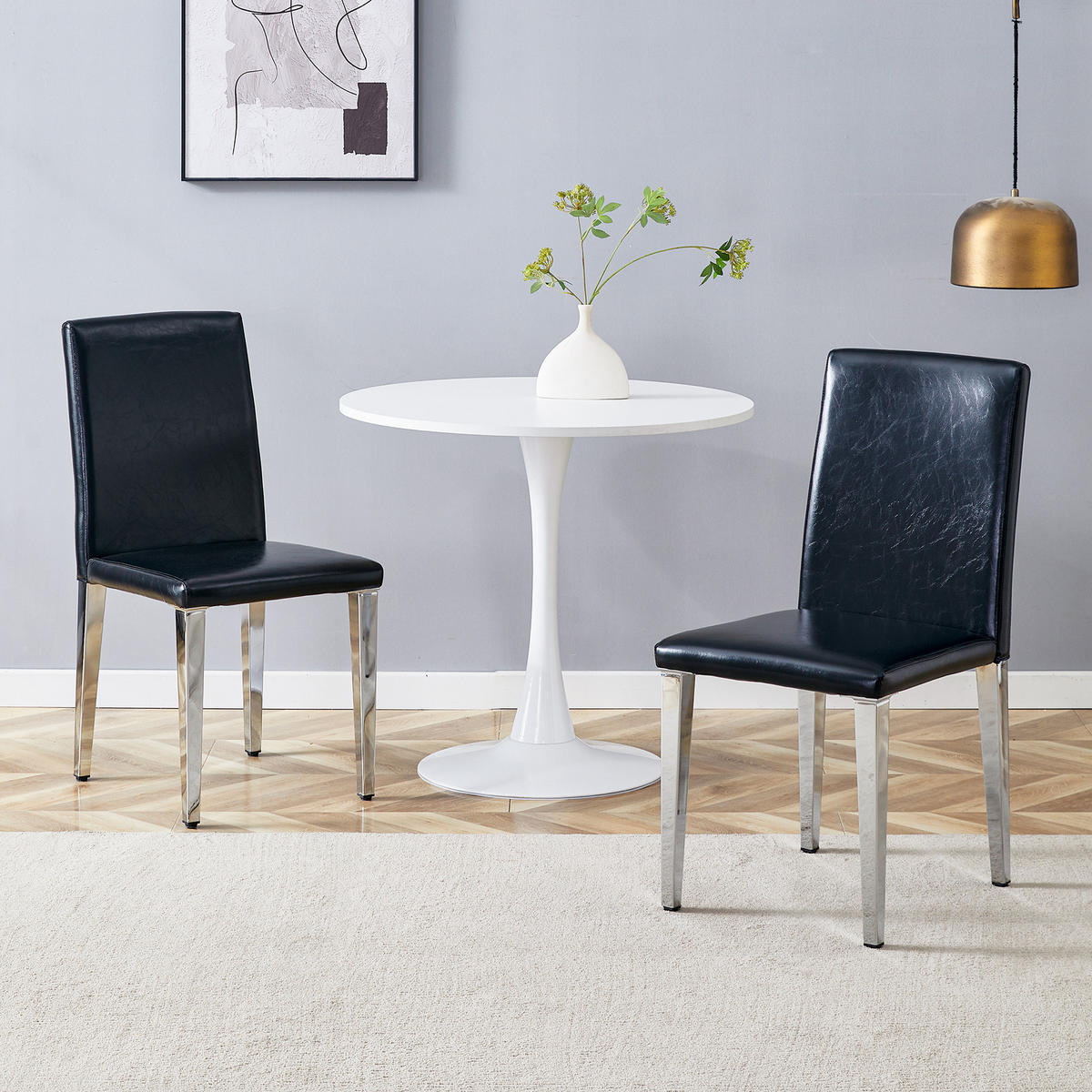 STUHL-SET DE-36600 2 Stück mit PU-Bezug und Metallbeinen Schwarz - Schwarz, Metall (47/90/41cm) - ComfortXL