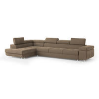 ECKSOFA VICENTE Beige Velours-Stoff mit Schlaffunktion - Beige, Holz (346/202cm) - MASSENO