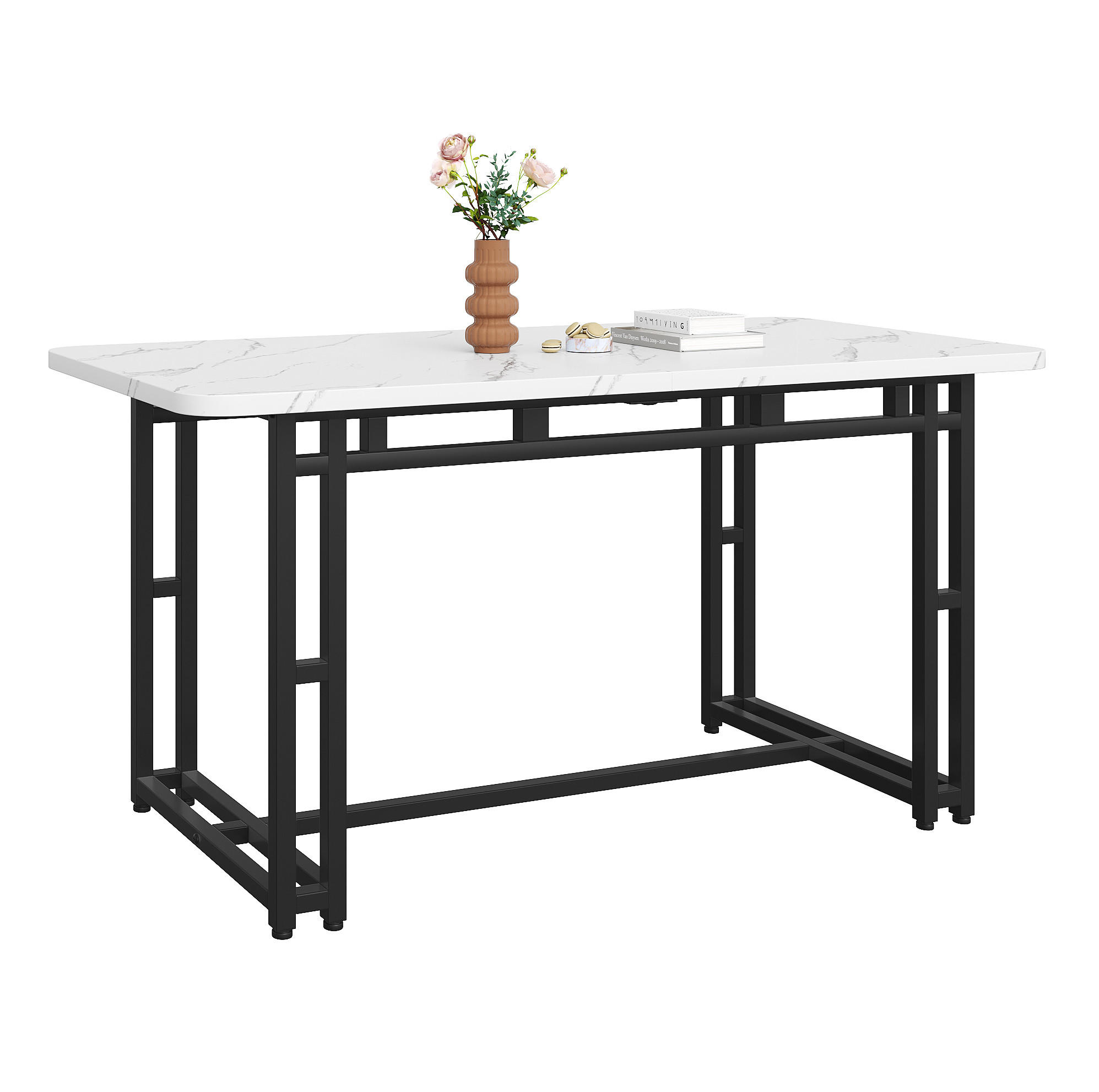 ESSTISCH 120/70 cm Schwarz, Weiß aus MDF mit schwarzen Metallbeinen - Weiß, Holzwerkstoff (120/70/74cm) - OKMYHOME