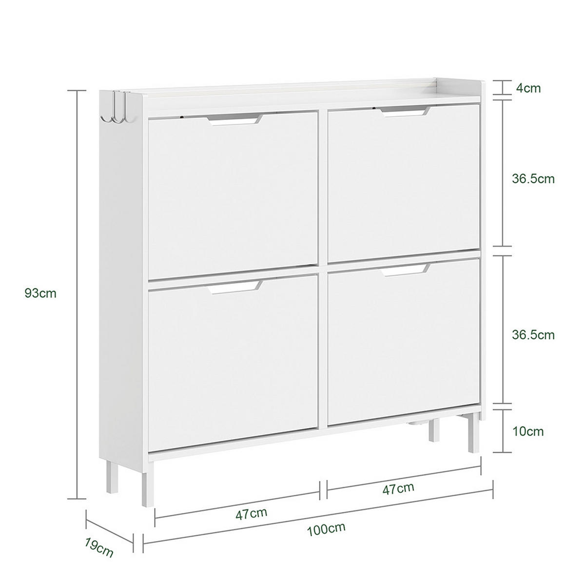 SCHUHSCHRANK 4 Türen Weiß 100x19x93cm Modern - Weiß, Holzwerkstoff (19/93/100cm) - SoBuy
