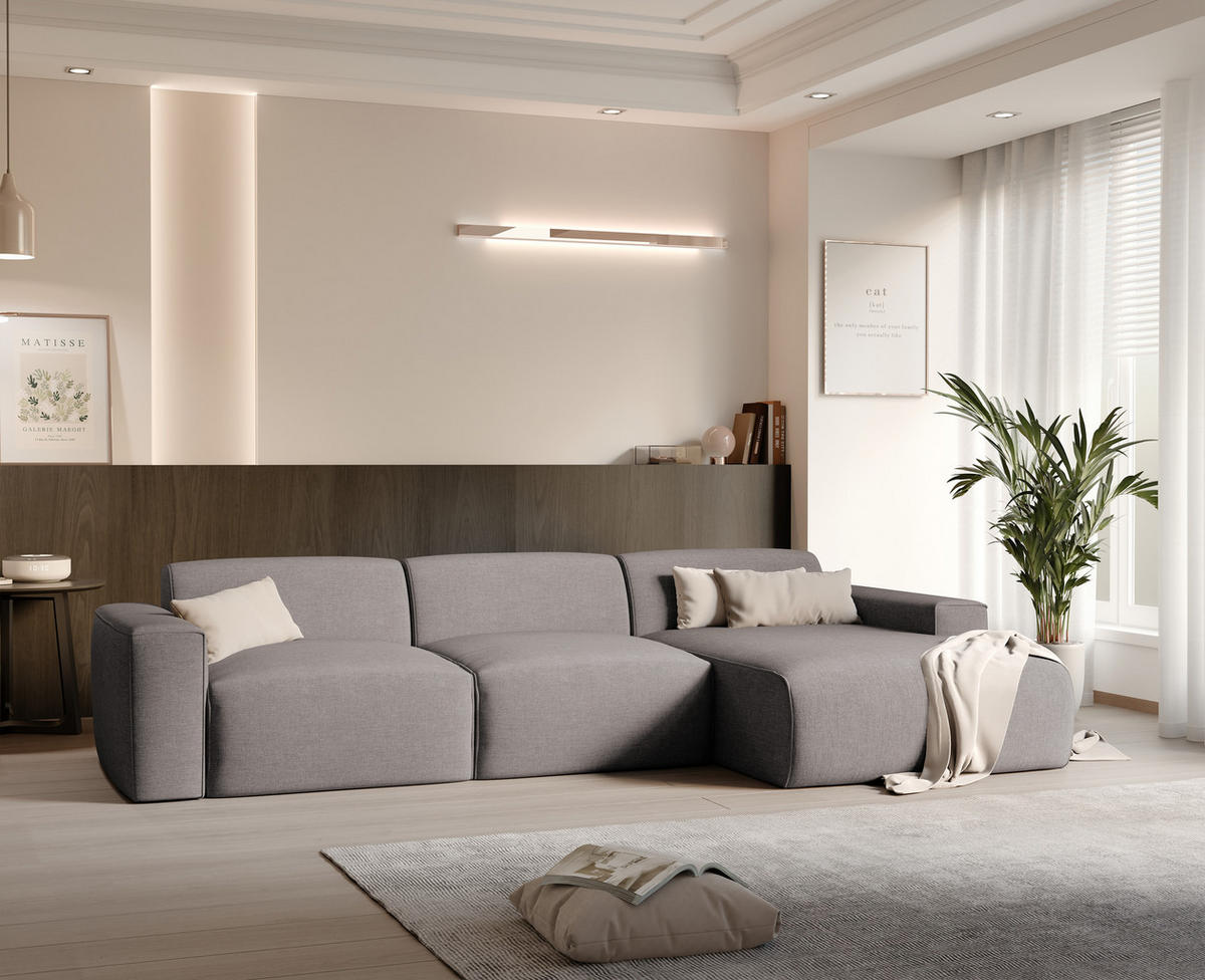 ECKSOFA DOVE Chenille-Stoff in Beige-Grau - Greige, Holzwerkstoff/Kunststoff (250/90cm) - Idohome