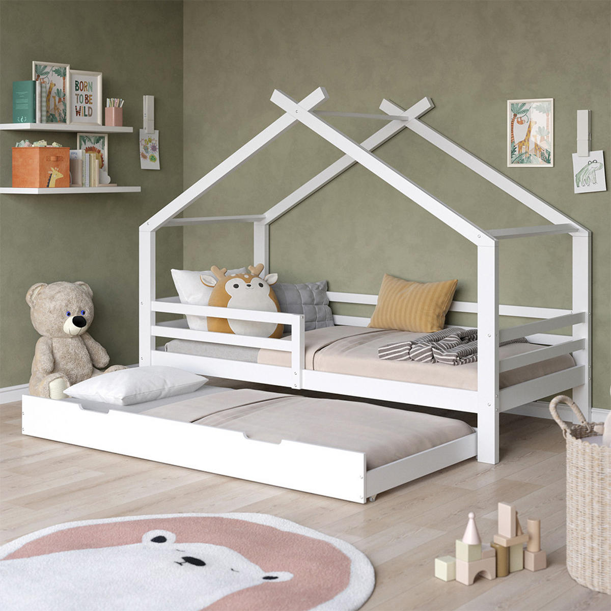 HAUSBETT Luni Weiß 200 x 90 cm mit Gästebett - Weiß, Holz - VitaliSpa