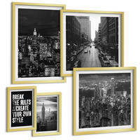 BILDER SET 5er Set - 50x50 cm & 20x30 cm & 40x60 cm Goldrahmen - Inspiration für Schwarz-Weiß-Darstellungen von Stadtstraßen - Goldfarben, Kunststoff (40/60cm) - TULUP