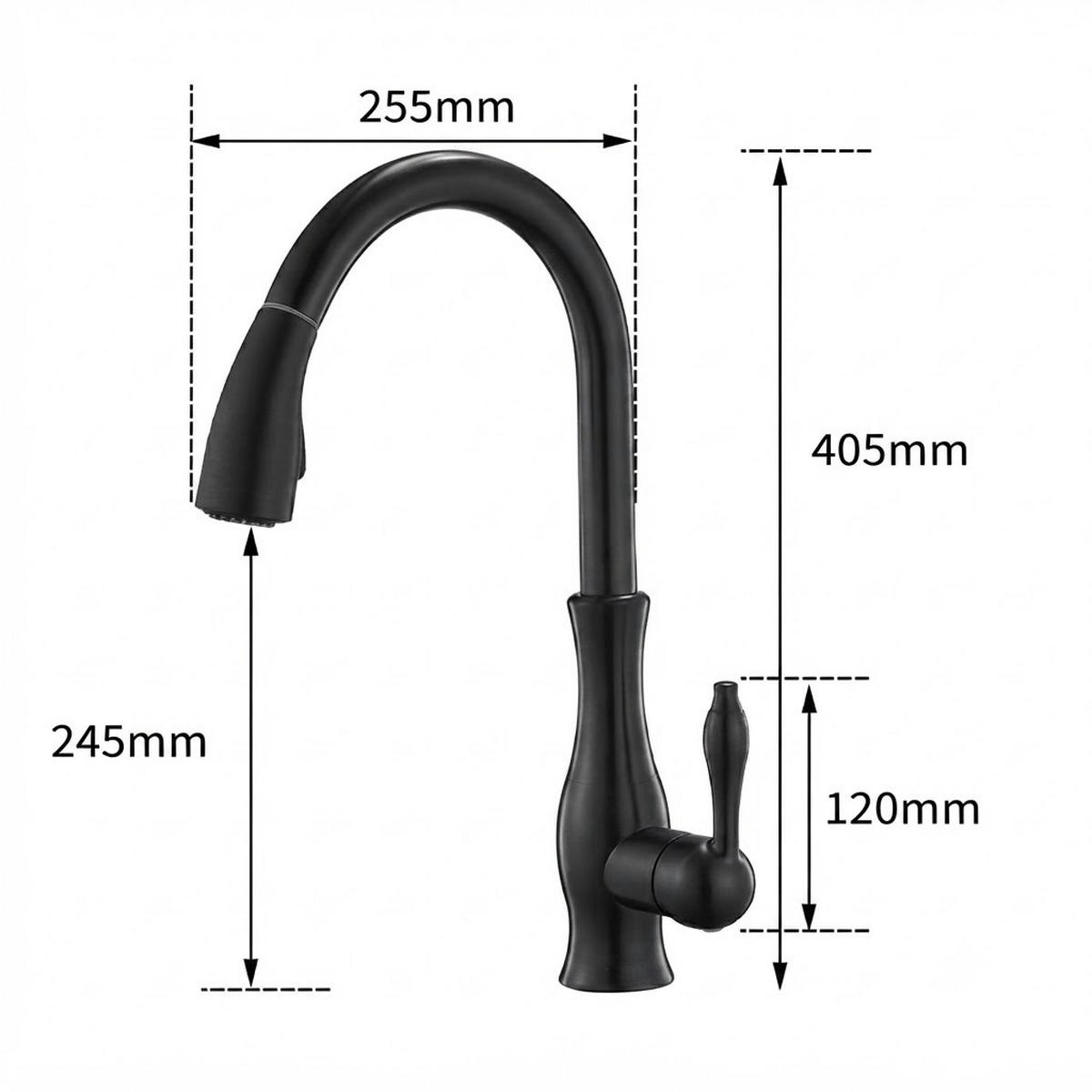 KÜCHENARMATUR, 405*255mm, mit Zulaufrohr, schwarz. - Schwarz, Metall (56/7/26cm) - Vallsero