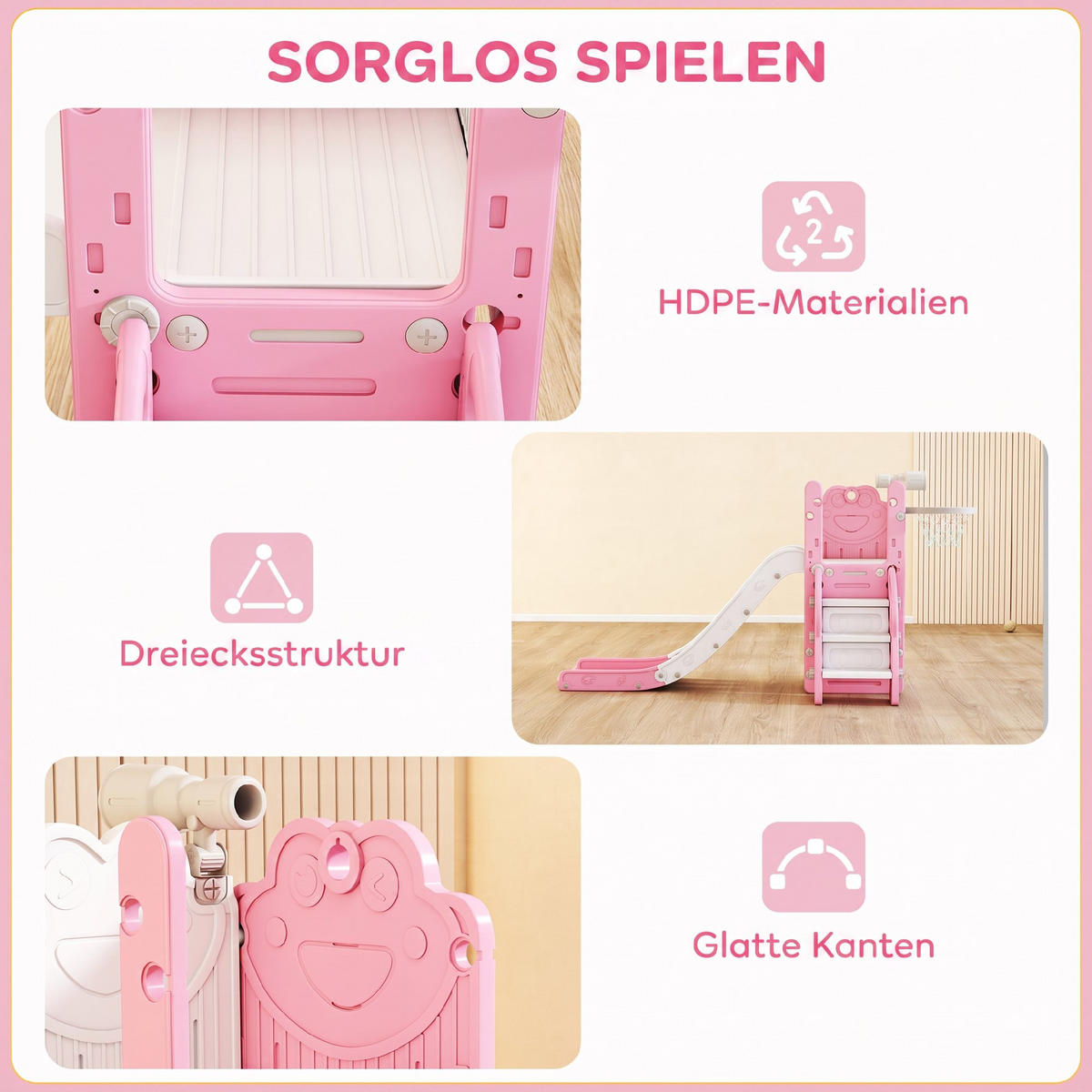 KINDERRUTSCHE HDPE Rosa - Rosa, Kunststoff (70/86/178cm) - AIYAPLAY