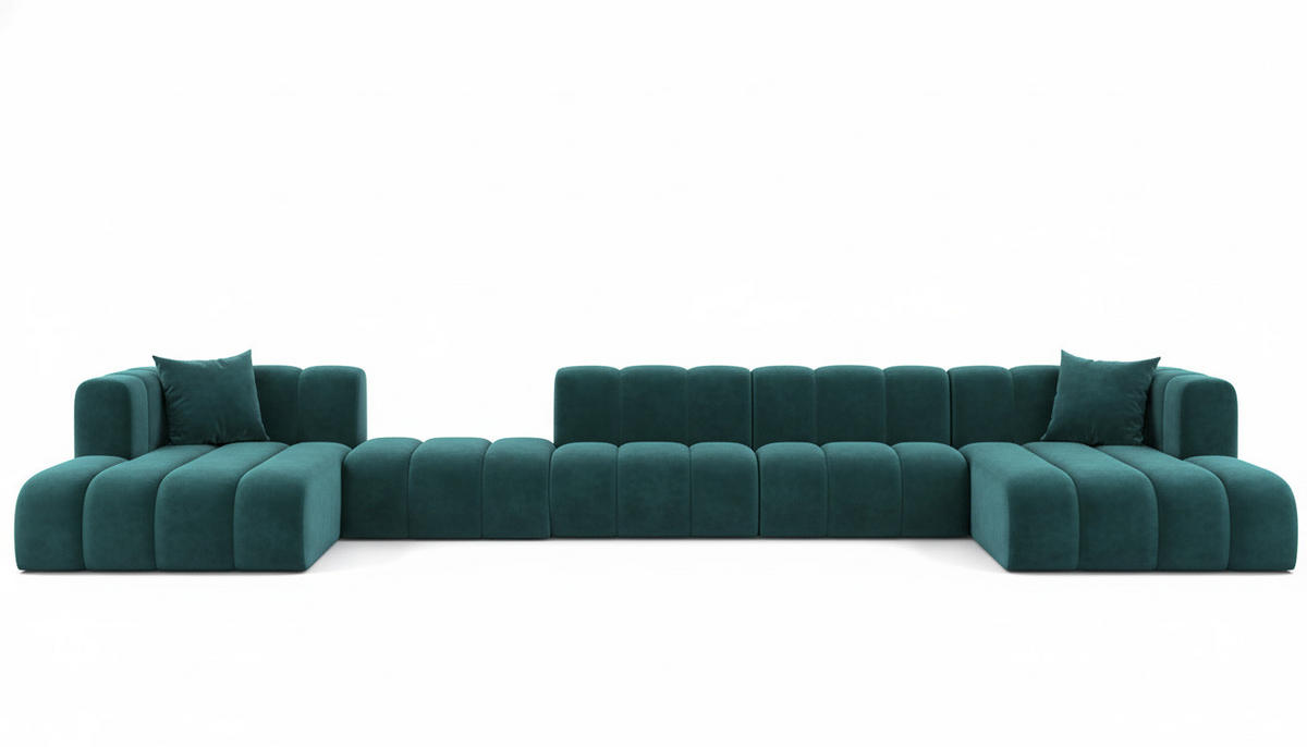 ECKSOFA U-Form Grand U Big XL 500 cm, Velourstoff Salvador, Azurblau - Blau, Holz (500/179cm) - Kaiser Möbel