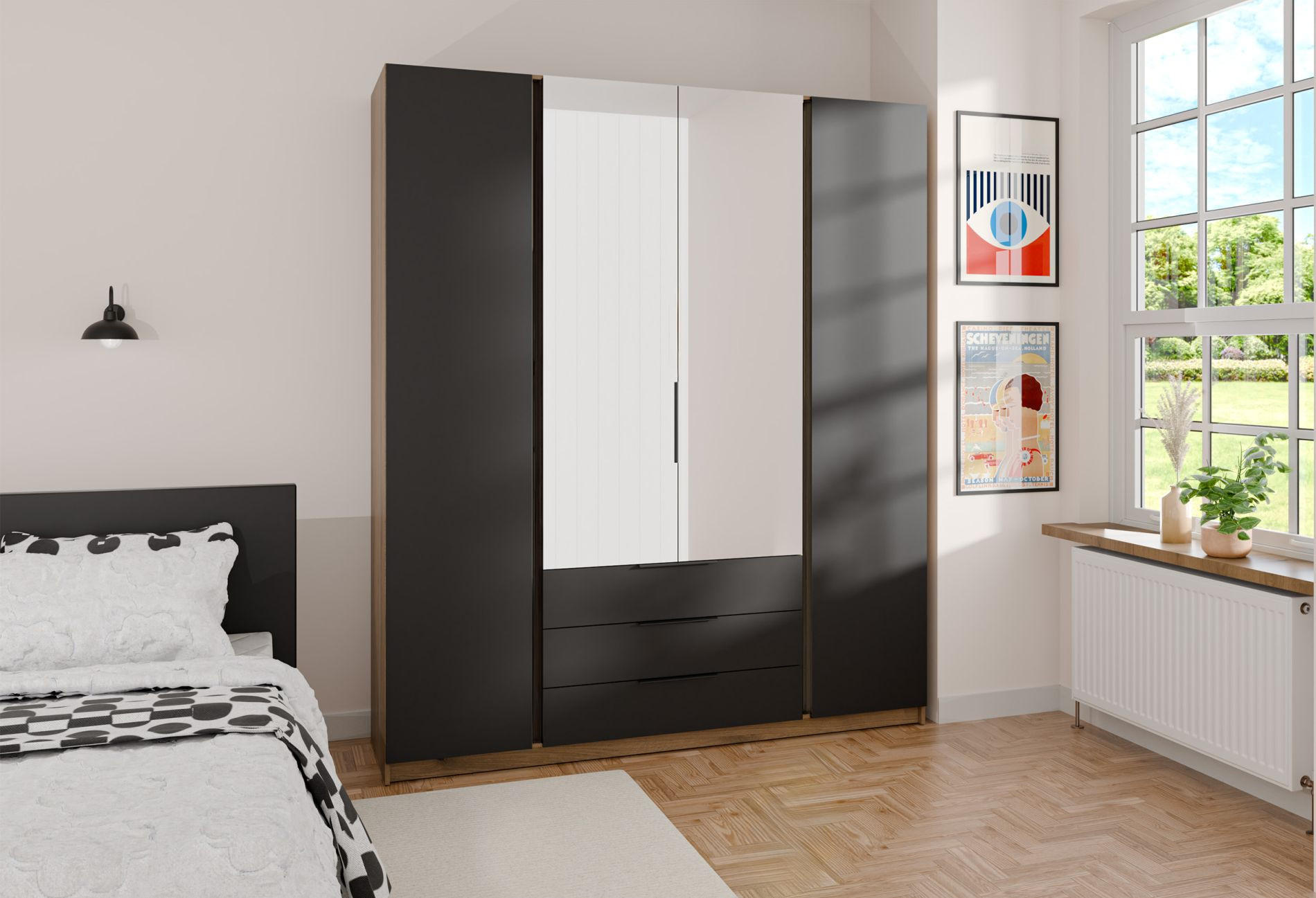 KLEIDERSCHRANK Kaja Schwarz/Eiche 200 cm - Schwarz, Holzwerkstoff/Metall (200/239/61.9cm) - Selsey
