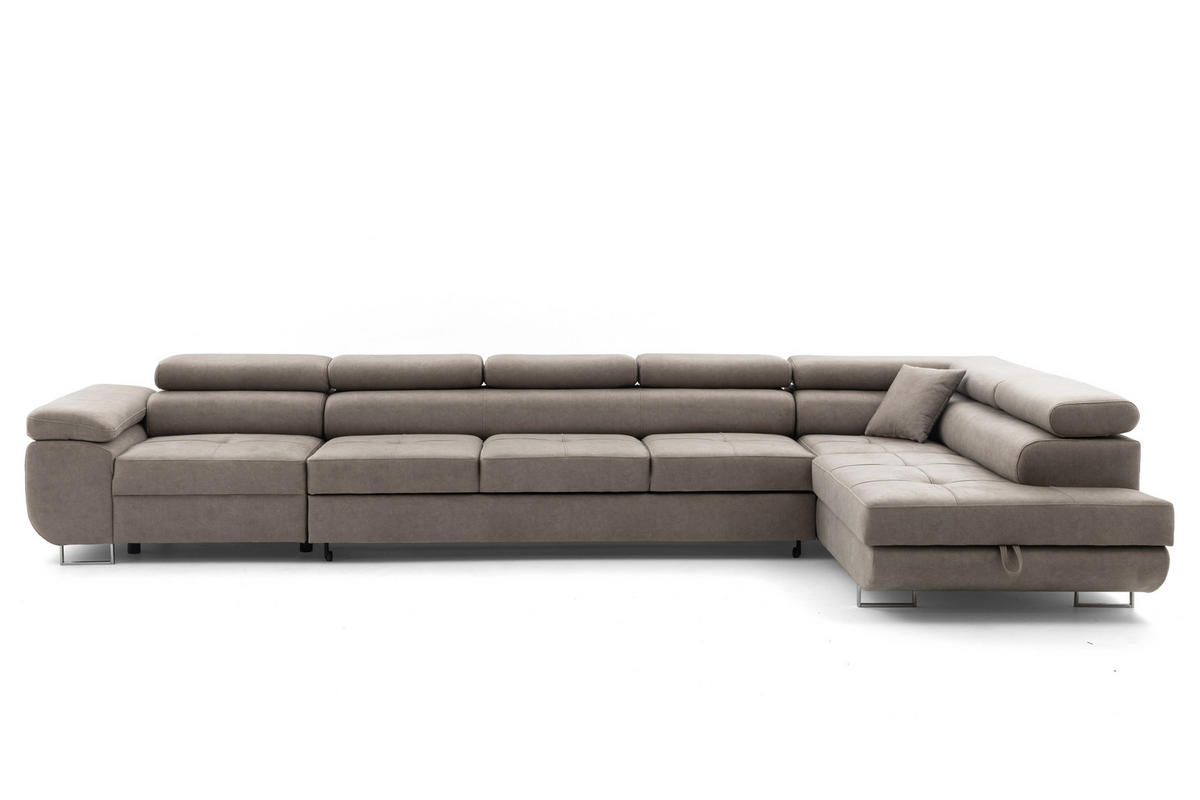 ECKSOFA WILD XXL Rechts mit Schlaffunktion 125x240 Velours Beige - Beige/Silberfarben, Holz/Textil (200/400cm) - Muffo