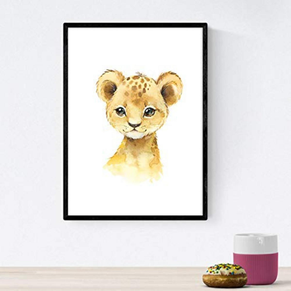 POSTER Set mit 4 Mono Leon Hipopotamo und Ziege A4 Schwarzer Rahmen - Schwarz, Papier (29.7/3cm) - Nacnic