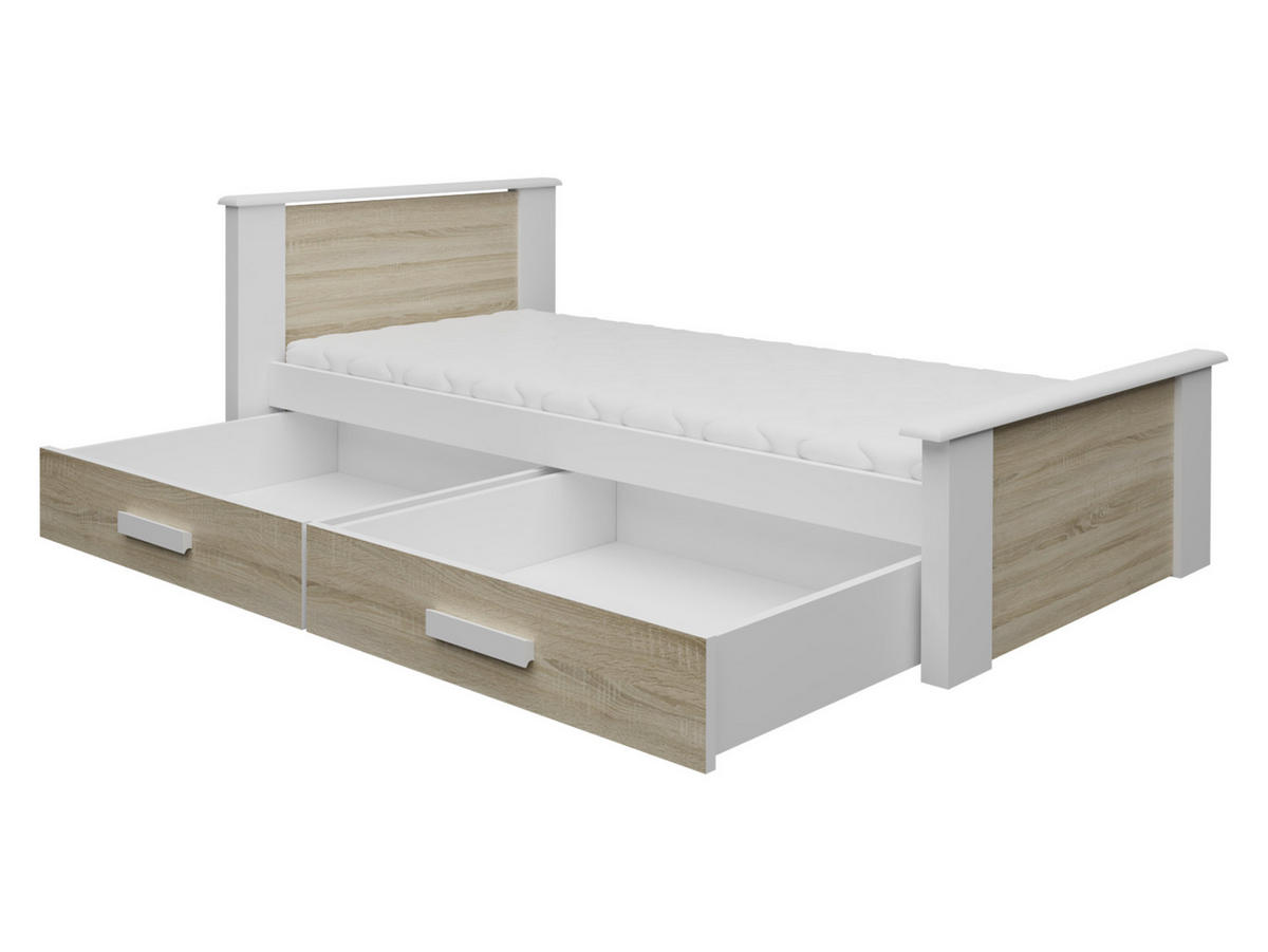 JUGENDBETT Aldo - Trüffeleichefarben/Weiß, Holz (90/200cm) - MIRJAN24