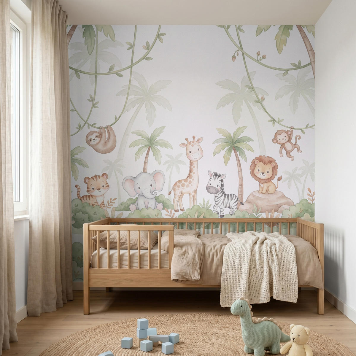 KINDERTAPETE - Tiere - Dschungel - Pastell - 220x200 cm - Weiß, Papier (220/200cm) - OnlyWow