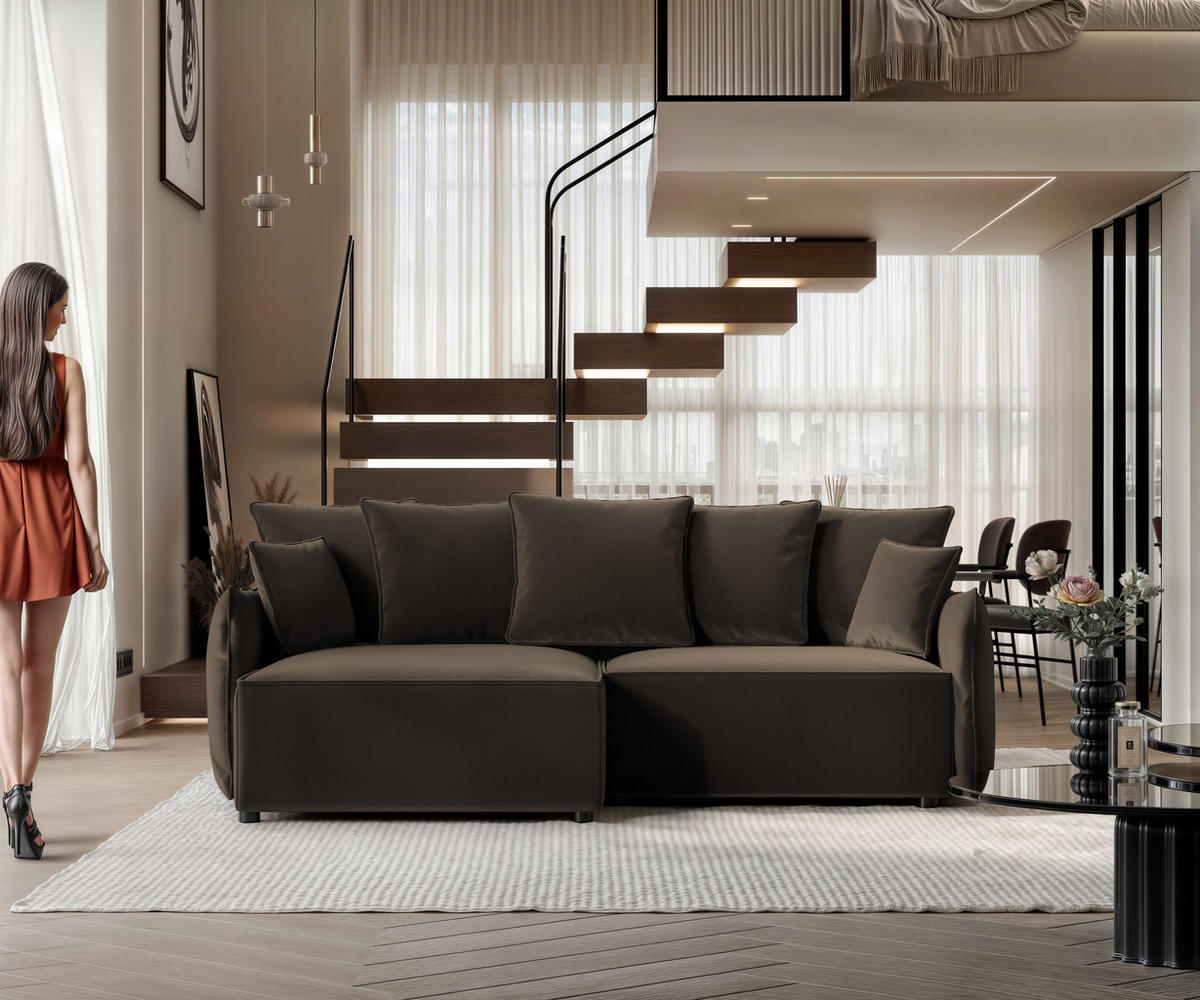 ECKSOFA LEON mit Schlaffunktion und Bettkasten Braun - Braun, Holzwerkstoff/Kunststoff (250/90cm) - Idohome