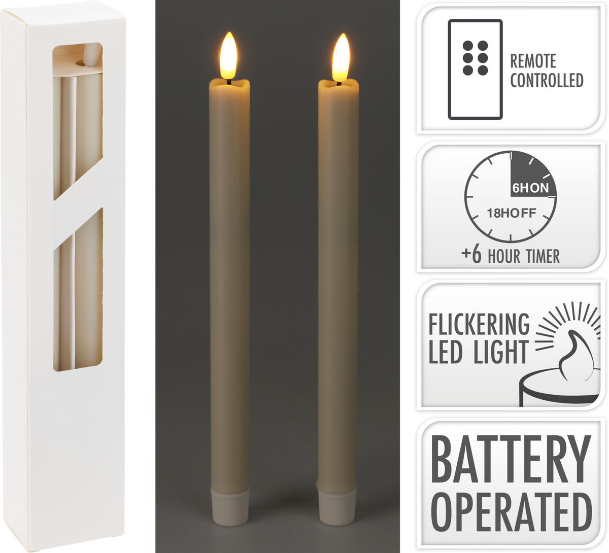 LED-TISCHKERZEN gewachst 25 cm - Beige, Paraffin (2/2/25cm) - Home Styling Collection