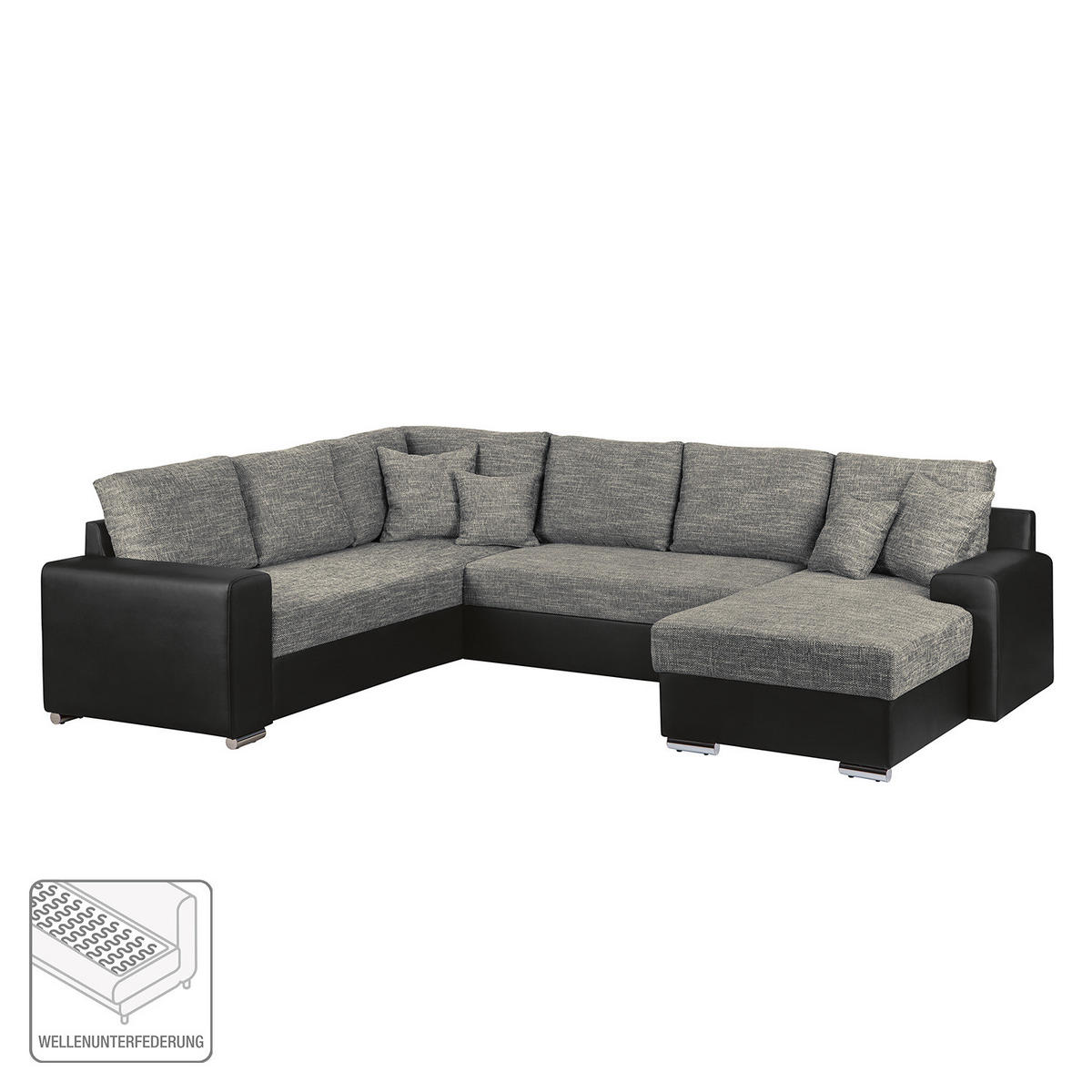 WOHNLANDSCHAFT mit Schlaffunktion - Longchair, Kunstleder / Strukturstoff - Grau, Kunststoff (300/87/235cm) - home24