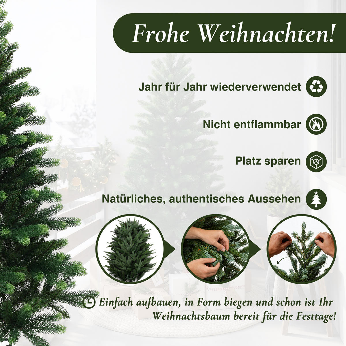 KÜNSTLICHER Weihnachtsbaum 150 cm, Fichten-Optik in Grüntönen - Grün, Kunststoff (150cm) - Hometopia
