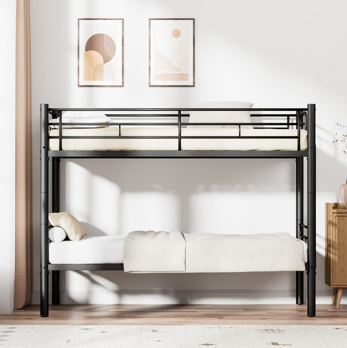 ETAGENBETT 90/190 cm Schwarz aus Metall mit Lattenrost - Schwarz, Metall (90/190cm) - MIVRAY