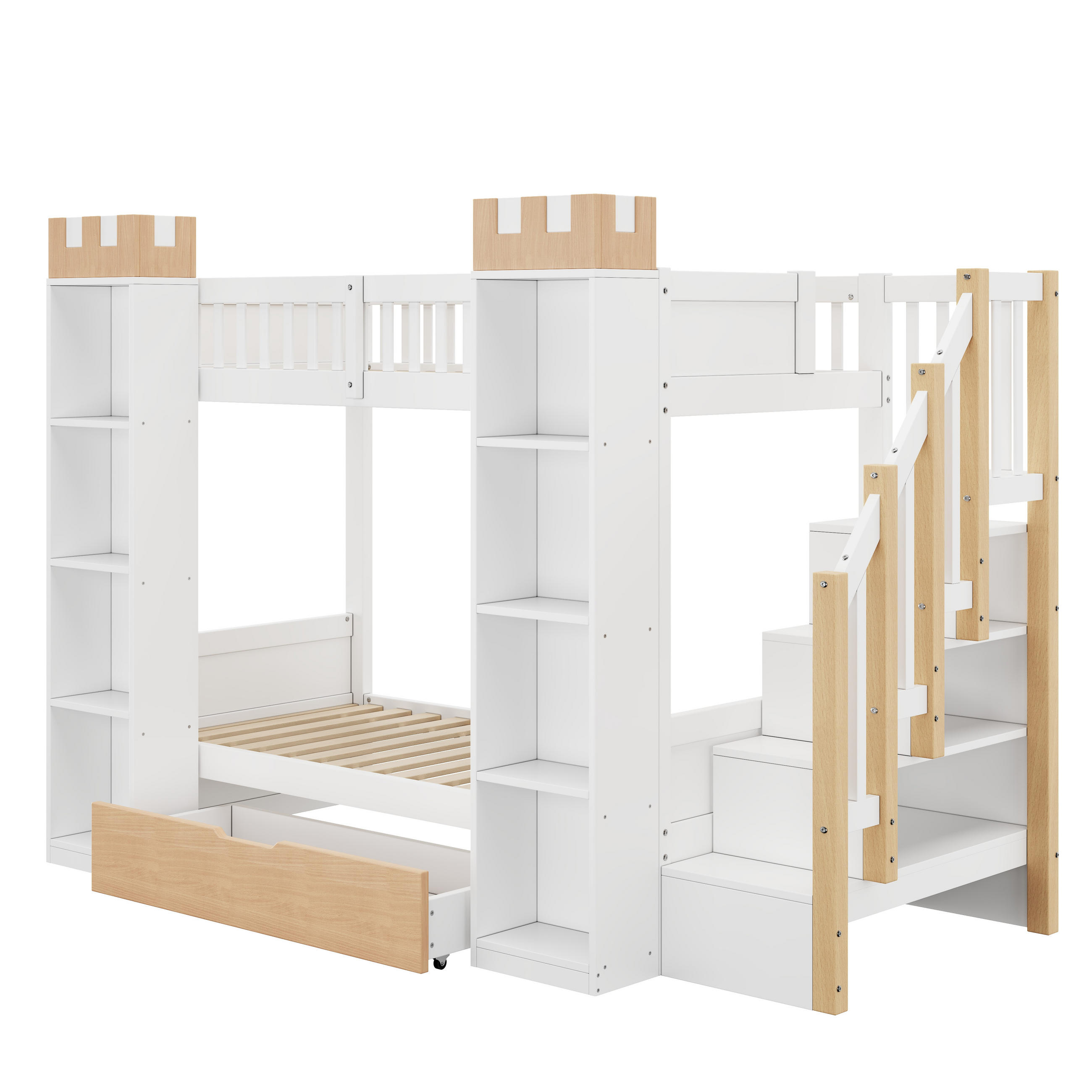 ETAGENBETT 90/200 cm mit Stauraumtreppe, DE-41823, in Weiß - Weiß, Holz (90/200cm) - ComfortXL