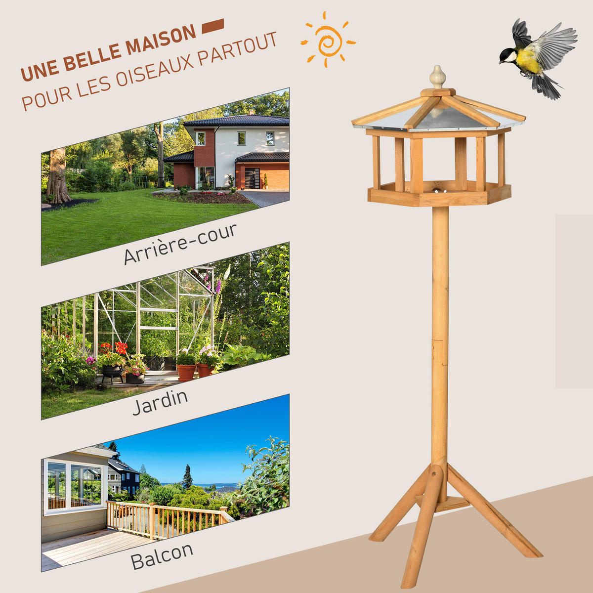 VOGELFUTTERSTATION DE-17803 mit Futterschale Nistplatz Natur - Braun, Holz (40/113/40cm) - ComfortXL