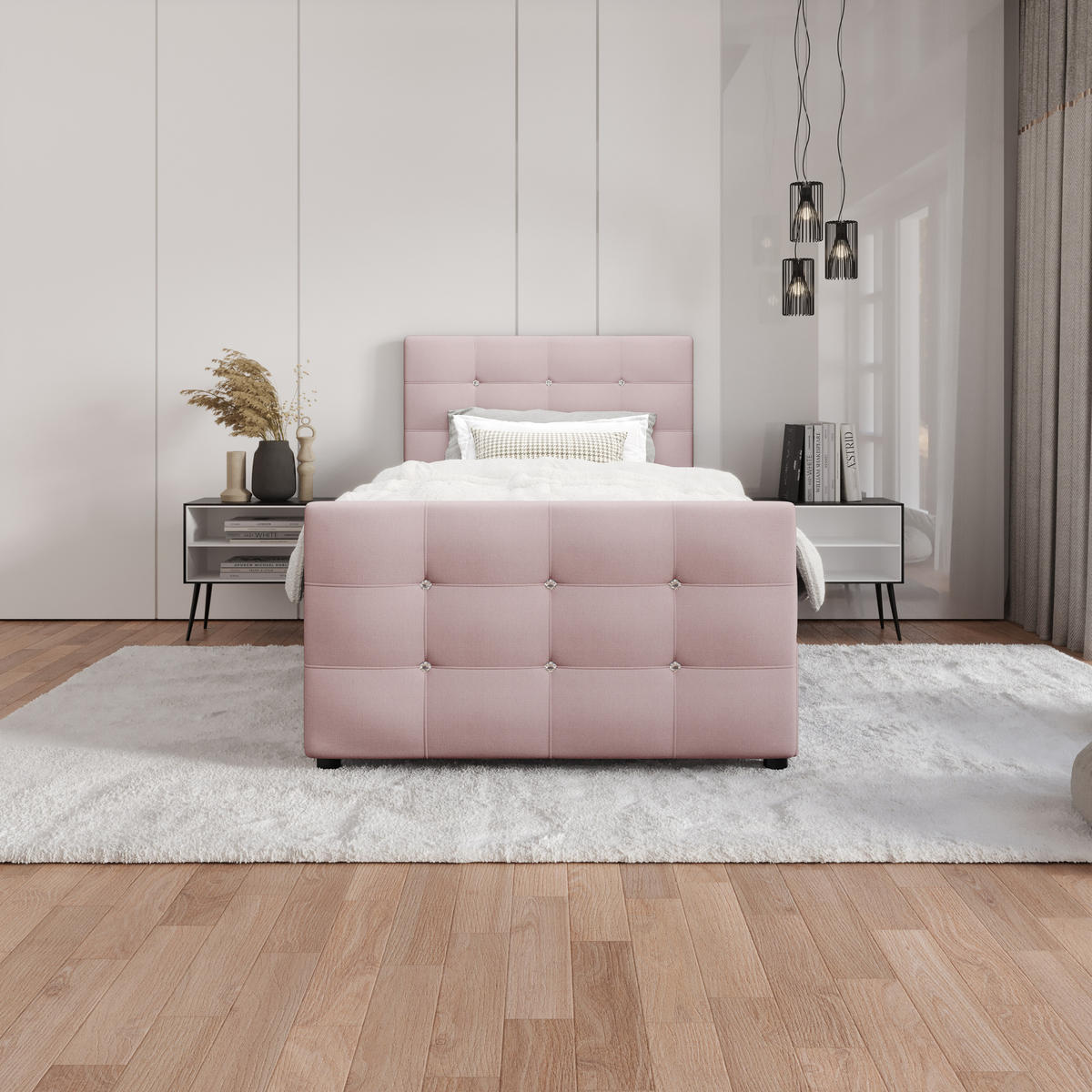 BOXBETT KLEO mini 100x200, mit Matratze H3 und Topper, Cosmic 14 - Pink, Holz/Kunststoff (100/200cm) - Bedante