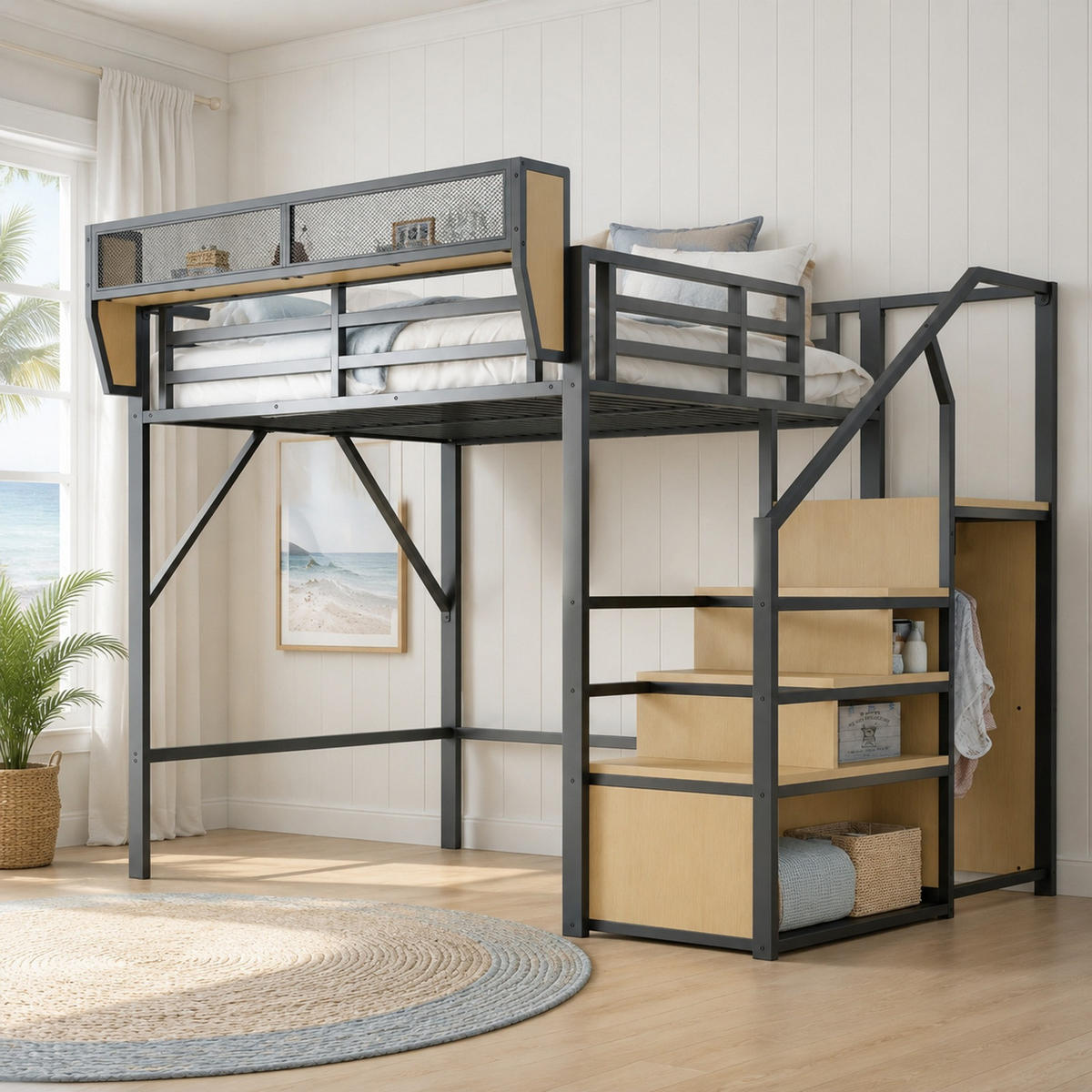 HOCHBETT 140/200 cm aus Metall mit Ablagefach, Schwarz - Schwarz, Metall (140/200cm) - OKMYHOME