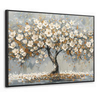 LEINWAND Bilder mit Rahmen - Baum - Blumen - Weiß - Natur - Kunst - 100x70 - Weiß, Textil (100/70cm) - MuchoWow