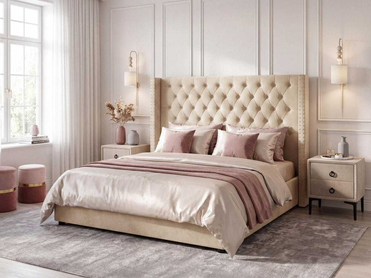 POLSTERBETT 180/200 cm Beige Lubbon - Beige, Textil (180/200cm) - Beliani